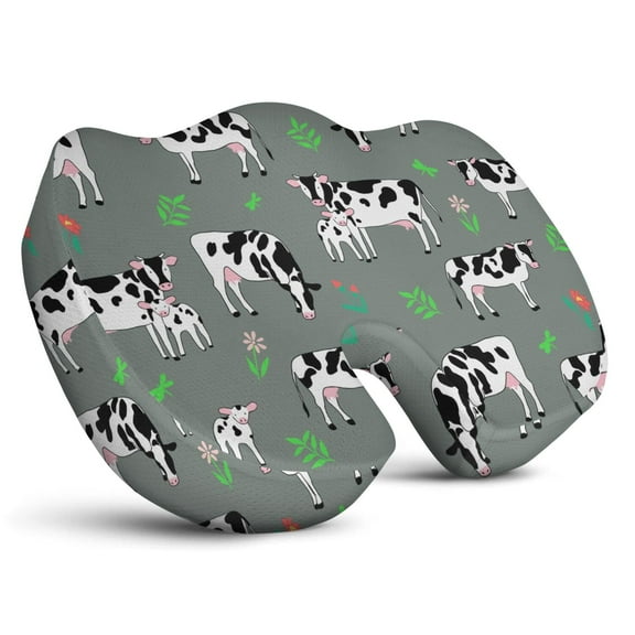 Premium Cow Pattern Memory Foam Seat Cushion Ergonomic Chair Pad for Office Chair, Car, Airplane & Bleachers Sciatica, Tailbone Hip & Back Pain Relief - Chair Cushion for Long Office Workers.