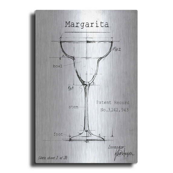 Luxe Metal Art 'Barware Blueprint VI' by Ethan Harper, Metal Wall Art, 16"x24"