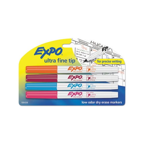 Low-Odor Dry-Erase Marker Extra-Fine Needle Tip, Assorted Colors, 4/Set