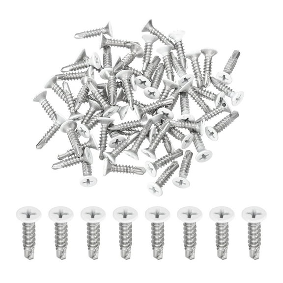 Uxcell 60Pcs M4.2x19mm White Flat Head Self Tapping Screws for Metal, Silver