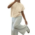 thumbnail image 1 of Women'S Ribbed Sweater Crew Neck Short Sleeve Loose Fit Floral Knit Pullover Tops Apricot XL, 1 of 8