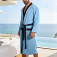 thumbnail image 2 of Jopfuhed Mens Robes Lightweight Long Kimono Bathrobe with Pockets Colorblock Breathable Cozy Spa Shower Nightwear Bath Robes, 2 of 10