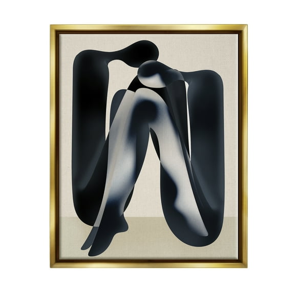Stupell Industries Modern Figures Sitting Abstract Painting Gold Floater Framed Canvas Art Print Wall Art, 25 x 31