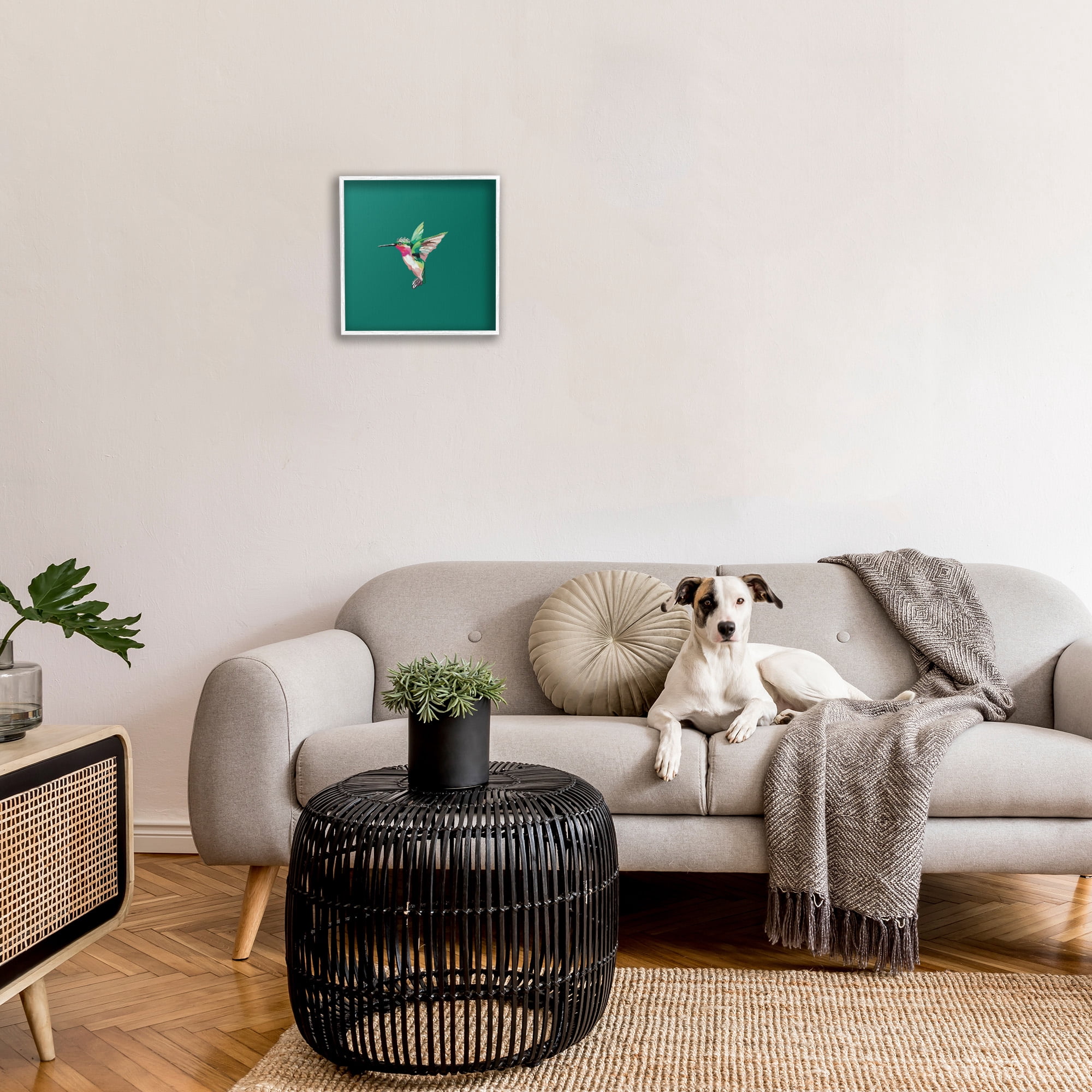 Stupell Industries Hummingbird with Tiara Animals & Insects Painting White Framed Art Print Wall Art, 17 x 17