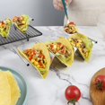 thumbnail image 2 of Paquete de 4 soportes para tacos de acero inoxidable, soportes para tacos de primera calidad, capacidad para 2 o 3 tacos en cada bandeja para tacos, estante para tacos con mango de fácil acceso, carca, 2 of 5