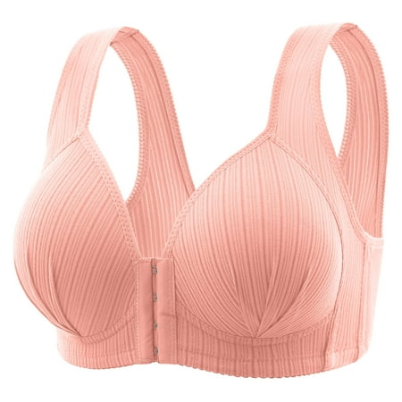 Yyeselk Bras for Women Front Closure Push Up Bras Sexy Wireless Support Bra Wirefree Full Coverage Everyday Bra Pink L