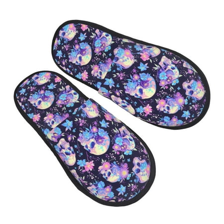 

Kdxio cool flower Skull Pattern Slippers for Women Memory Foam Fuzzy House Slippers Bedroom Non-slip Warm Womens Slippers