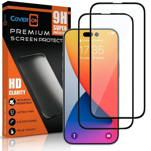 CoverON 2pcs Pack For Apple iPhone 15 Pro Max Screen Protector Tempered Glass - 98% full Coverage
