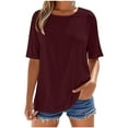 thumbnail image 2 of Fglymey Casual Summer Short Sleeve Round Neck Loose T Shirt Basic Tees Tops for Women Wine 2XL, 2 of 5