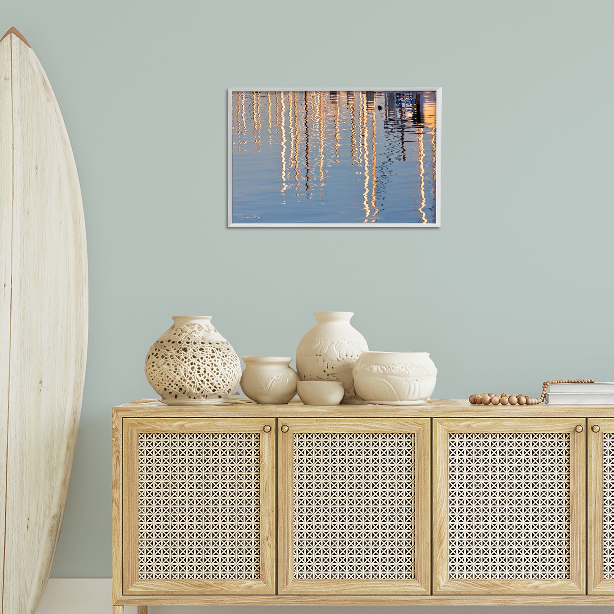 Stupell Industries Beach Post Reflections Coastal Photography White Framed Art Print Wall Art, 24 x 16