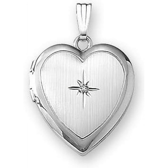 PicturesOnGold.com 14k White Gold Heart Photo Locket With Diamond