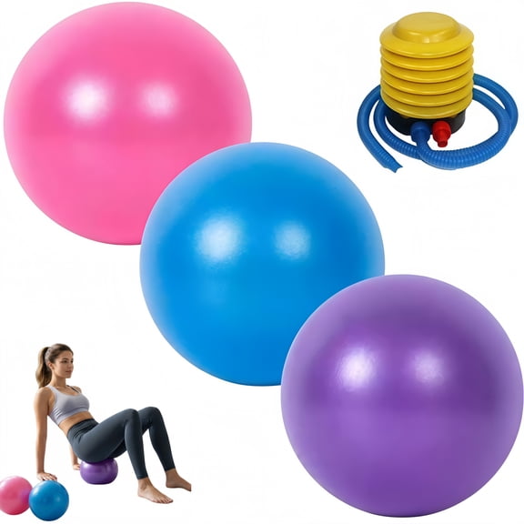 3 pcs Mini 9 inch Pilates Ball for Core Workouts - Ideal for Yoga, Balance Training and Comes with Inflation Pump