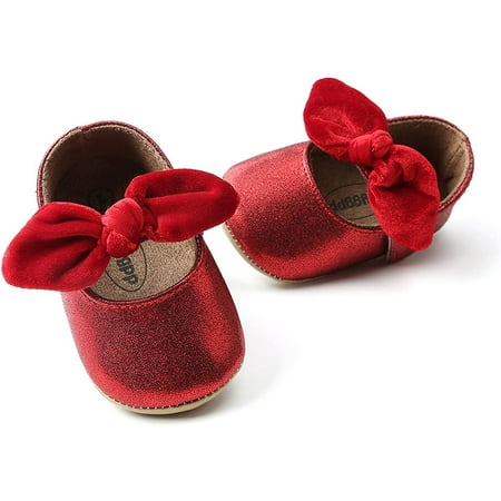 Baby Girls Mary Jane Flats with Bowknot Flowers Princess Wedding Dress Ballet Shoes Non-Slip Toddler First Walkers Newborn Crib Shoe