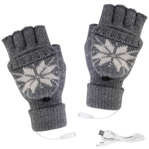 EARKITY USB Heated Gloves, Heating Winter Gloves, Winter Fingerless Gloves for Men Women, USB Hand Warmers, Winter Warm Full Finger and Half Fingerless Warm Hand Laptop USB Heating Gloves