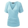 thumbnail image 2 of Made by Johnny Women's V Neck Short Sleeve Wrap Front Drape Dolman Top XL AQUA, 2 of 6