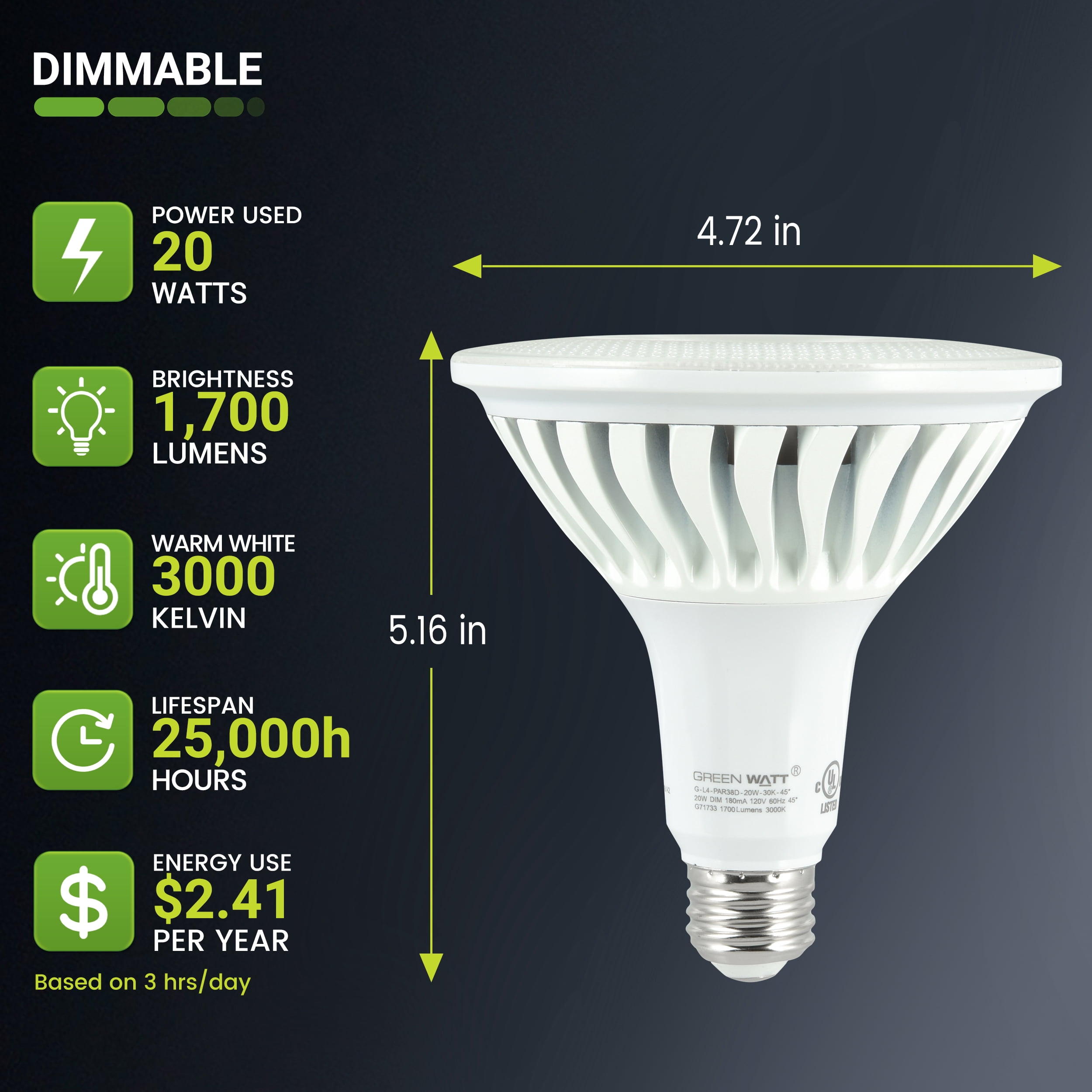 Green Watt PAR38 Outdoor LED Flood Light Bulb, 20-Watt (150-watt equivalent), 1700 Lumen, Warm White, 12-Pack
