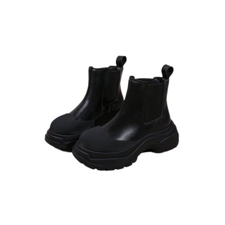 

Kesitin Women Work Shoes Mid Heel Chelsea Boot Pull On Elastic Ankle Boots Breathable Anti Slip Winter Shoe Dress Plush Lining Short Booties Plush Lining Black 5.5