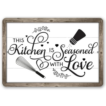 Metal Sign - This Kitchen is Seasoned with Love - (Not Printed on Wood) Durable Metal Sign - Use Indoor/Outdoor - Beautiful Kitchen Decor and Housewarming Gift Under $20 (8" x 12")