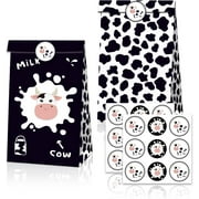 INTEROOKIE Animal Party Favor Bag with Stickers 12 Cow Gift Bag for Kids Baby Jungle Party Favor Decorations