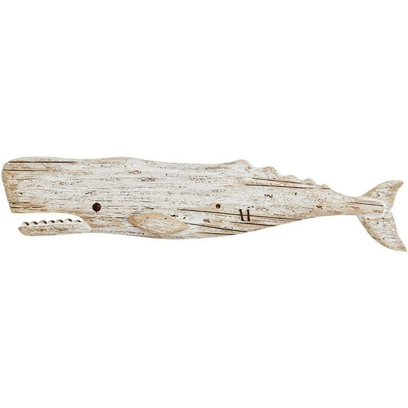 Hanging Wood Whale Decorations for Wall, Rustic Nautical Whale Decor Beach Theme Home Decoration