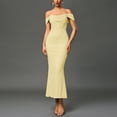 thumbnail image 2 of KHONTS Off the Shoulder Maxi Dress for Women Corset Ruched Bodycon Formal Wedding Guest Dresses Yellow XS, 2 of 9