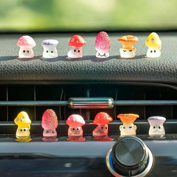 XIBUFE 12PCS Luminous Mushroom Car Dashboard Decorations, Cute Mushroom Decor for Women Rear View Mirror Ornament Cute Car Decor Interior Dashboard Accessories for Home Office