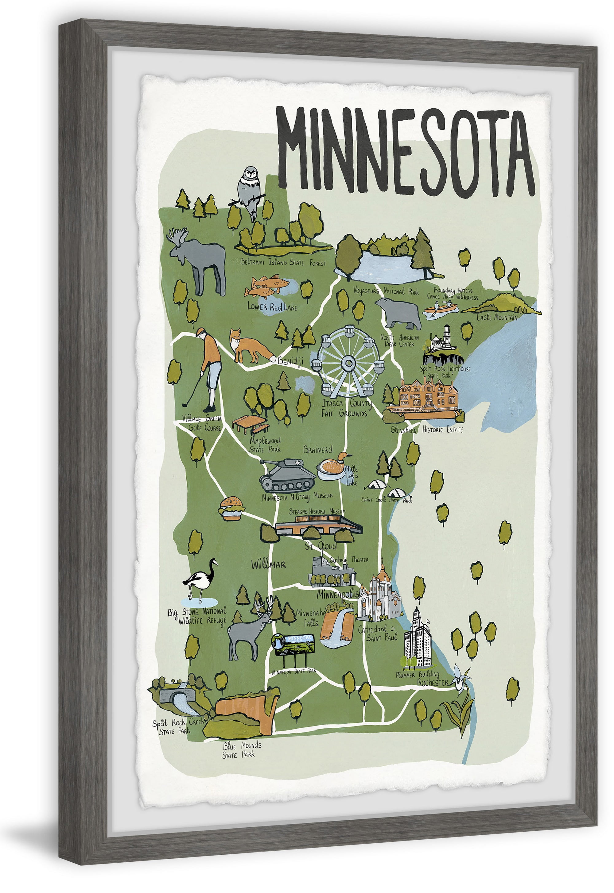 Marmont Hill Green Minnesota Spots Framed Wall Art, 1.50" x 24.00"