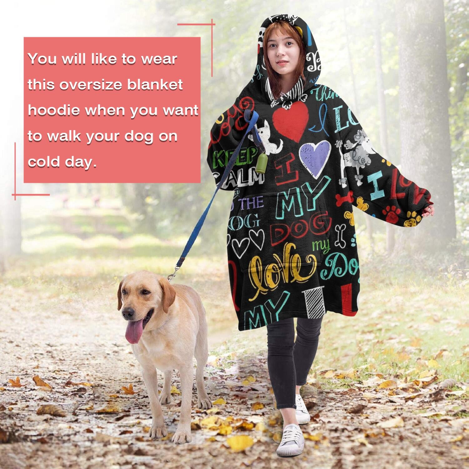 I Love My Dogs Art Wearable Oversized Blanket,Wearable Blanket Hoodie for Adults,Cozy Hooded Blankets with Super Pockets,Super Warm Fuzzy Pullover for Women & Men