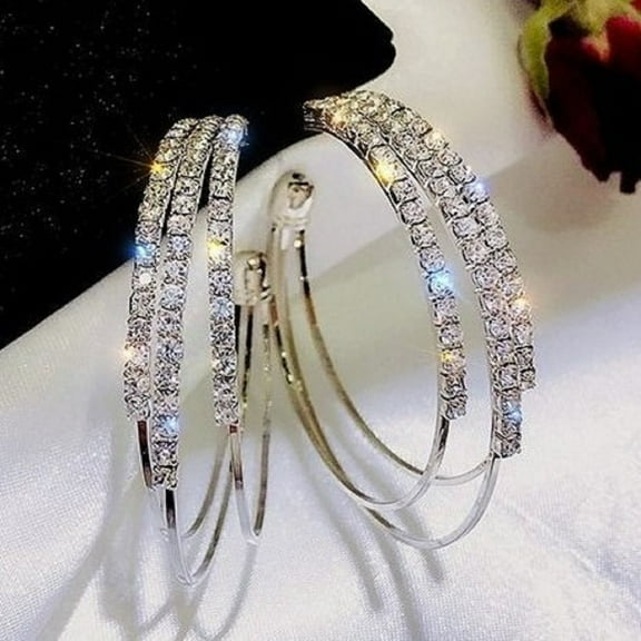 SZDUDU Fashion Earrings for Women, Rose Gold Statement Rhinestone Crystal Jewelry Punk Rock Large Needle Hoop Earrings for Women
