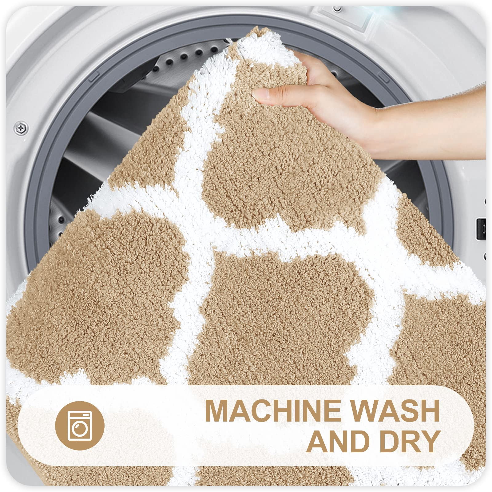 Buganda Microfiber Bathroom Rugs Set 2 Piece,U-Shaped Toilet Rug, Machine Wash Dry, Non-Slip Absorbent Shaggy Bath Mats for Tub, Shower and Bathroom (30"x20"+24"x20", Beige)