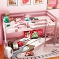 thumbnail image 3 of Miniyam Wood Twin Size Loft Bed for Kids, Space-Saving Design, Pink, 3 of 7