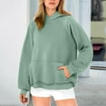thumbnail image 2 of kpoplk Women's Letter Print Hooded Sweatshirt Drawstring Long Sleeve Drop Shoulder Hoodies(Green,S), 2 of 6