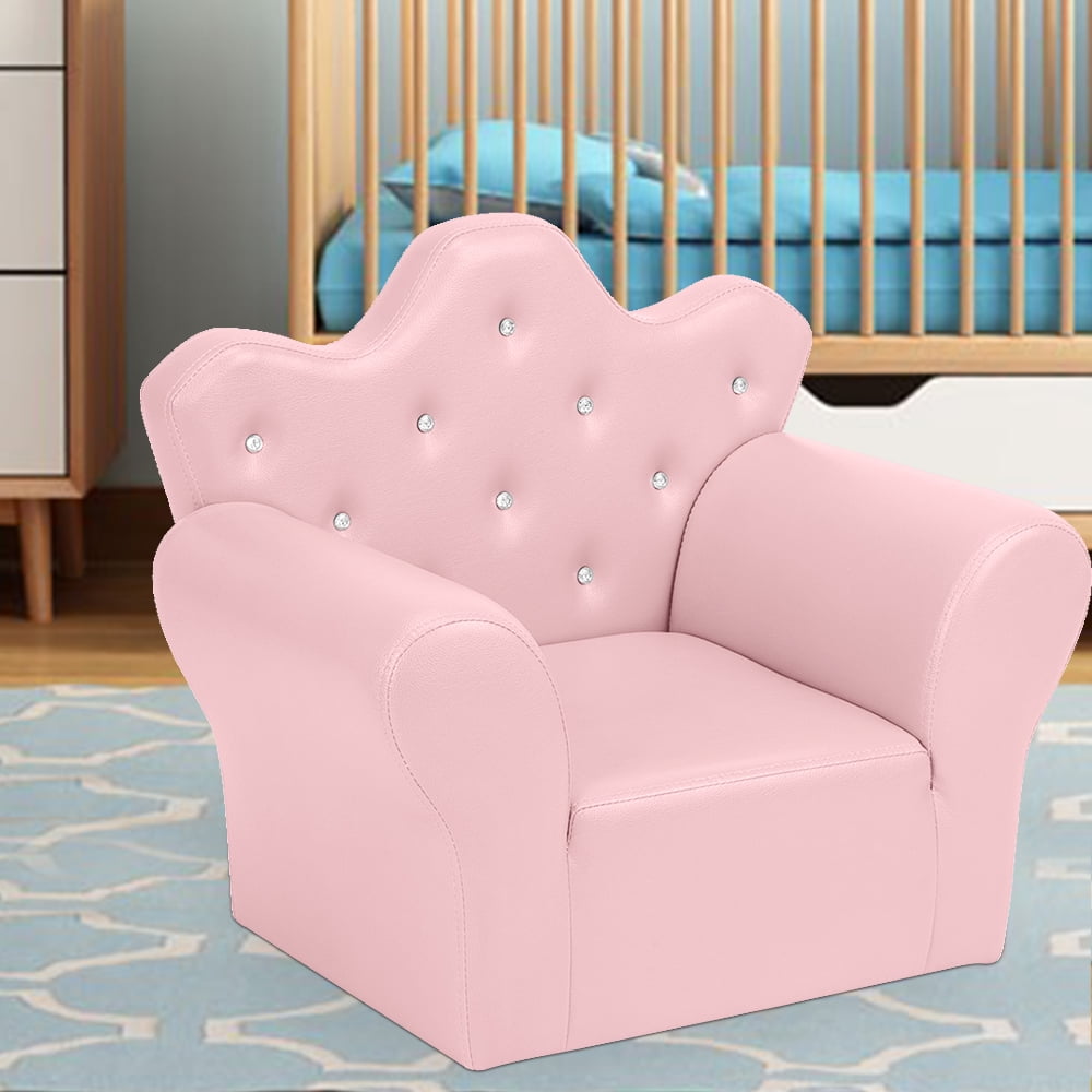 Private Jungle Children Upholstered Sofa PVC Leather Princess Sofa with Diamond Decoration，Mini Sofa for Boys and Girls，Pink