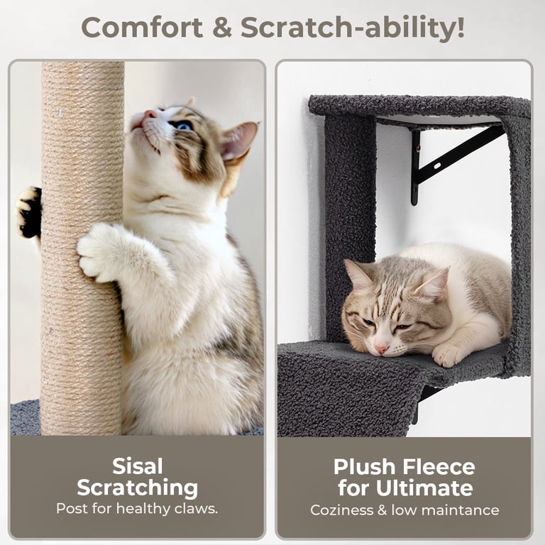 DOMIPET 5-in-1 Wall-Mounted Cat Shelves, Gray photo 6