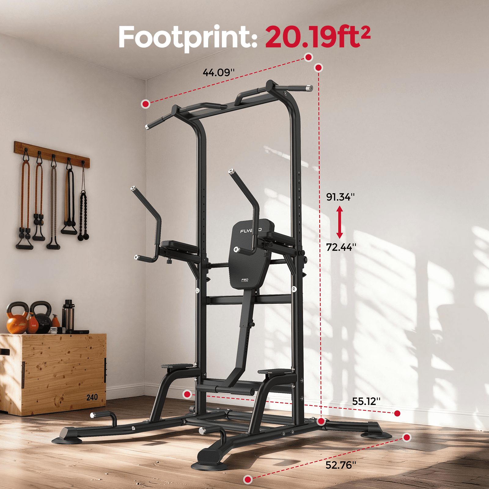 FED Fitness Sportsroyals Power Tower Pull Up Bar Station, Heavy Duty Dip Station with Adjustable Height, Multi-Function Pull Up Station for Home Gym Strength & Ab Workout, 800 LBS Capacity