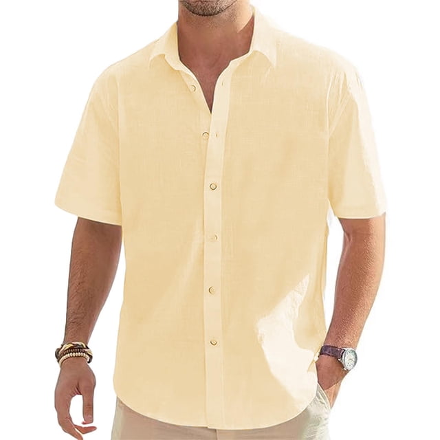 Mens Manga Corta Botón Abajo Camisas con Cuello de Bolsillo Turndown Color Sólido Ropa de Verano, Camisa de Manga Corta Botón de los Hombres