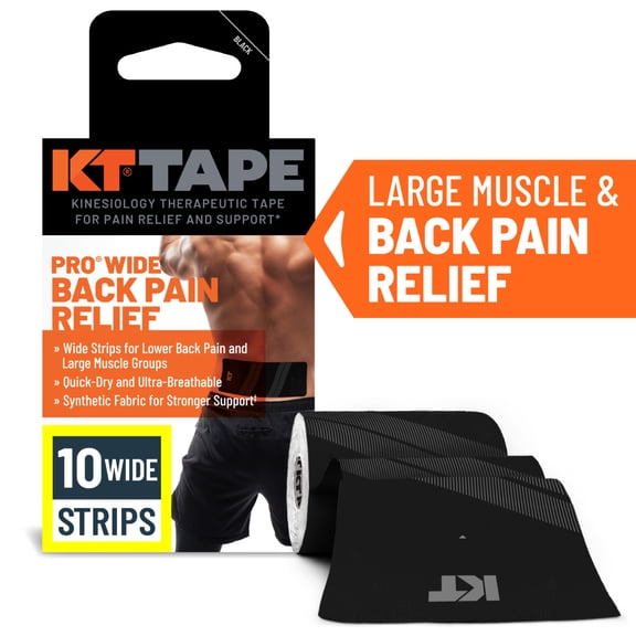 KT Tape, Pro Synthetic Kinesiology Athletic Tape, 10 Count, 10” Precut Wide Strips