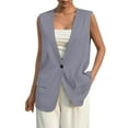 thumbnail image 2 of LISTHA 2024 Fall Long Linen Vest Blazer Y2K Fully Lined V-Neck Lightweight Fashion Casual Button Jackets Tops with Pockets Dark Gray 3XL, 2 of 9