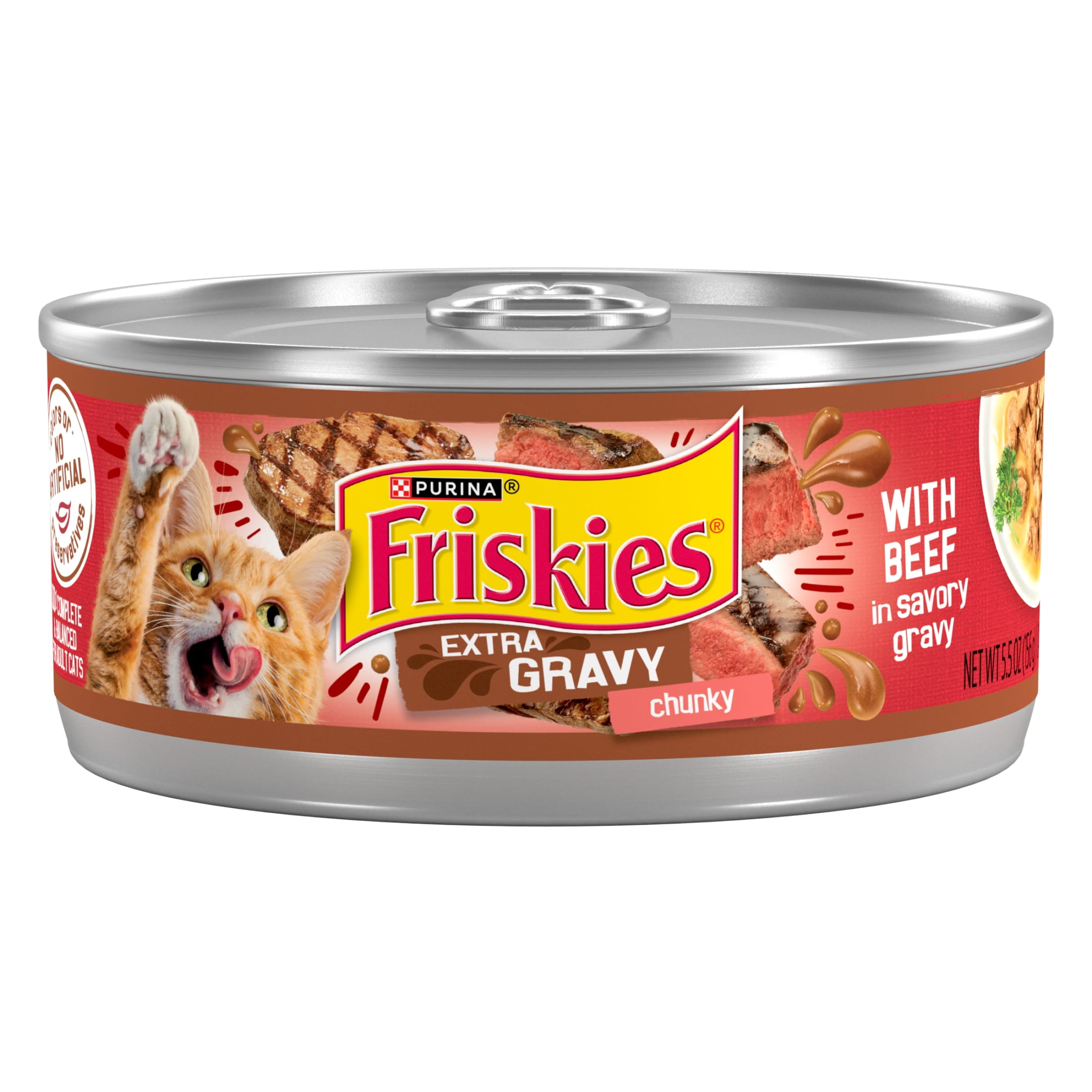 (12 pack) Purina Friskies Extra Chunky Gravy, Soft Beef, Wet Cat Food, 5.5 oz Can