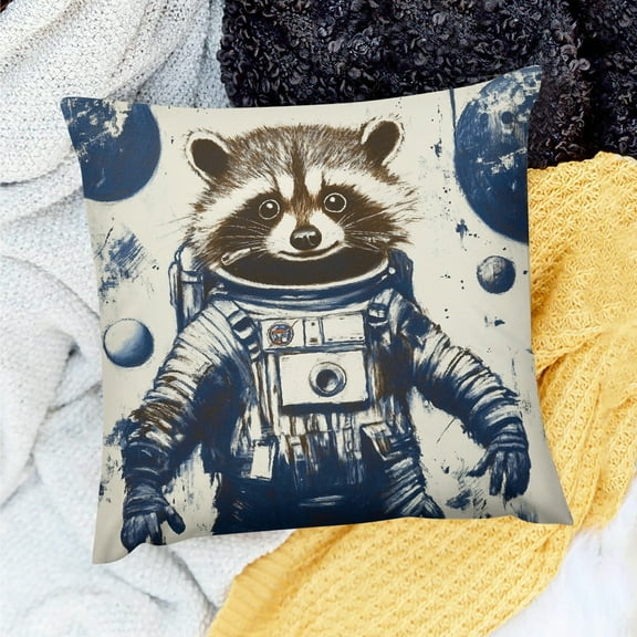 Creowell Raccoon Astronaut Pillow Covers 100% Linen for Home Sofa 18x18in