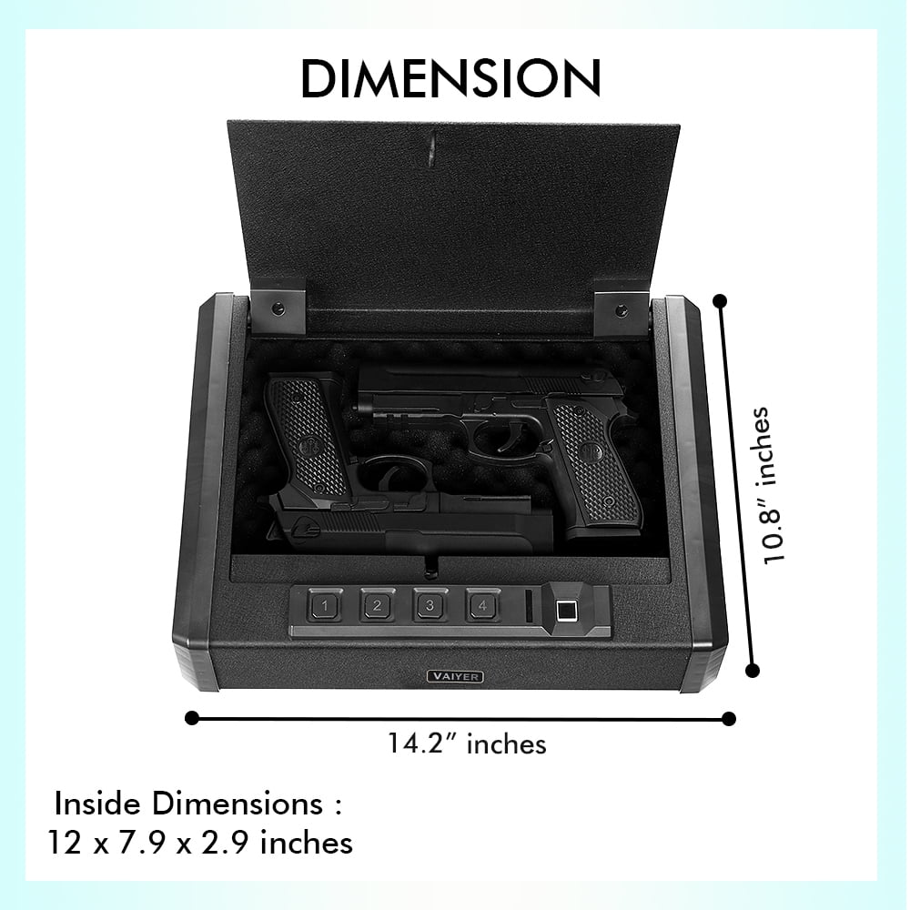 Vaiyer Biometric Pistol Safe with Quick Access Fingerprint Scanner, Compact Steel Security Storage