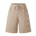 thumbnail image 6 of Women's Bermuda Long Shorts with Pockets High Waisted Stretch Knee Length Shorts Casual Beach Shorts with Pockets Side Button Walking Pants Vacation Wear, 6 of 7