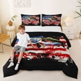 thumbnail image 2 of Feelyou Largemouth Bass Fish Full Size Comforter Sets for Men, Splash Star Stripe US Flag Bedding Sets, Red Blue, Black Reversible, 3 Pieces, 2 of 6