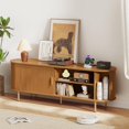 thumbnail image 6 of Mid Century Modern TV Stand with Power Outlet for TVs up to 70 Inch, Entertainment Center with Storage and Adjustable Shelves, Media Console with Sliding Doors for Living Room Bedroom (Yellow Walnut), 6 of 7