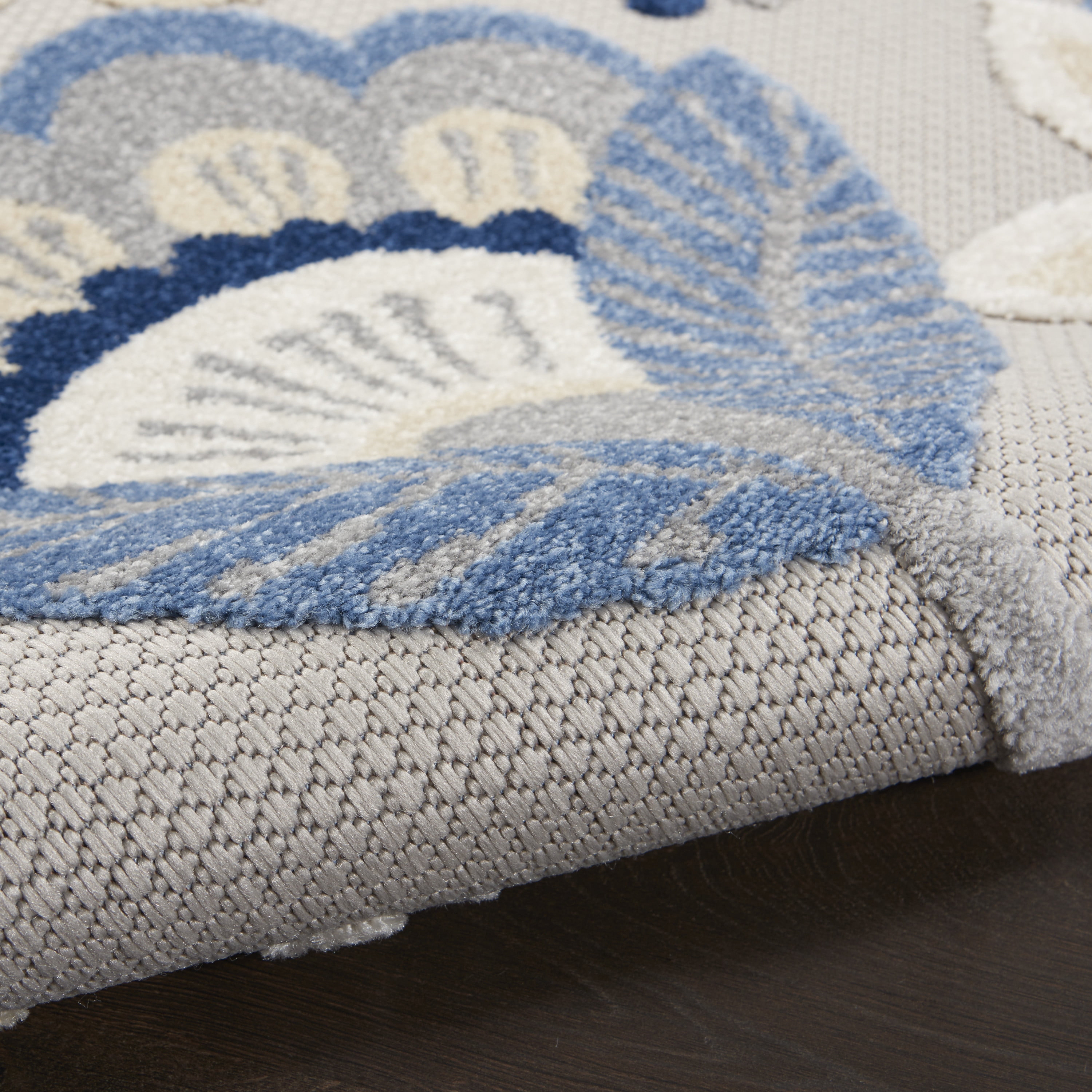 Nourison Aloha Indoor/Outdoor Floral Contemporary Blue/Grey 9' x 12' Area Rug, (9' x 12')