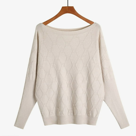 Itsame Women Knitted Sweater Crew Neck Pullover Sweatershirt Long Sleeves Solid Color Sweatshirts Beige Size Free Size