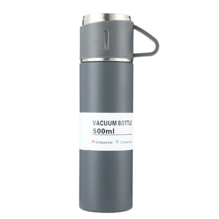 

500ML Vacuum Insulated Bottle with Cups Vacuum Stainless Steel Tumbler Drink Bottle for Hot & Cold Drinking Grey Suit