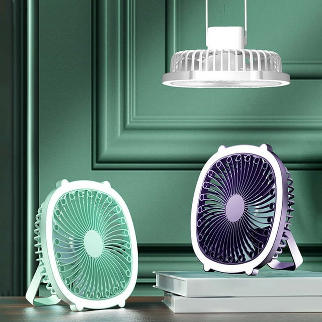 USB Rechargeable Mini Ceiling Fan with Light - Portable Hanging Fan for Dorm, Desk, and Camping