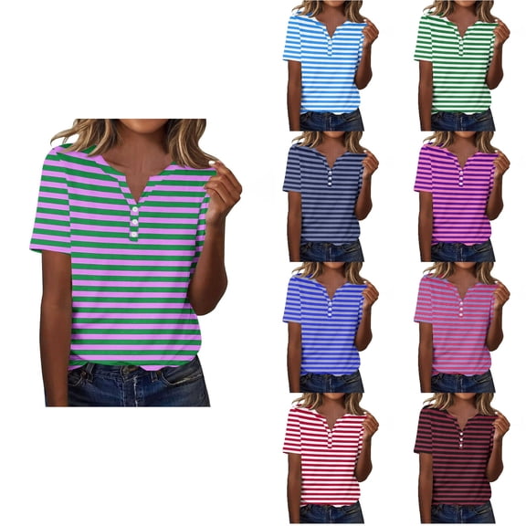 Antinious Summer Tops for Women Trendy,Sweatshirt for Women,Ladies Printed V-Neck Loose Casual Short Sleeve Top,Navy,XXL