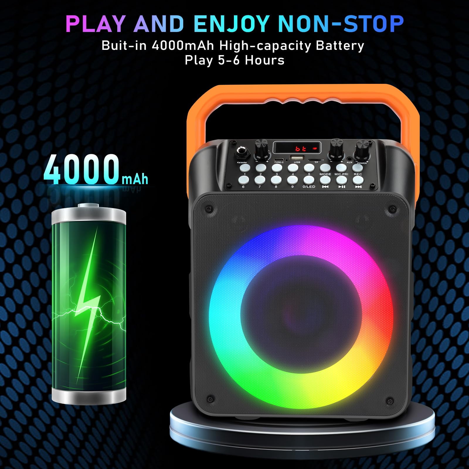 Kivdit Karaoke Machine for Kids and Adults,Portable Home Karaoke System with 2 Wireless Microphones,Bluetooth Speaker Singing Machine with RGB Lights for Party